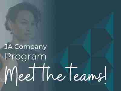 woman with ja logo overlay and text reading ja company program meet the teams